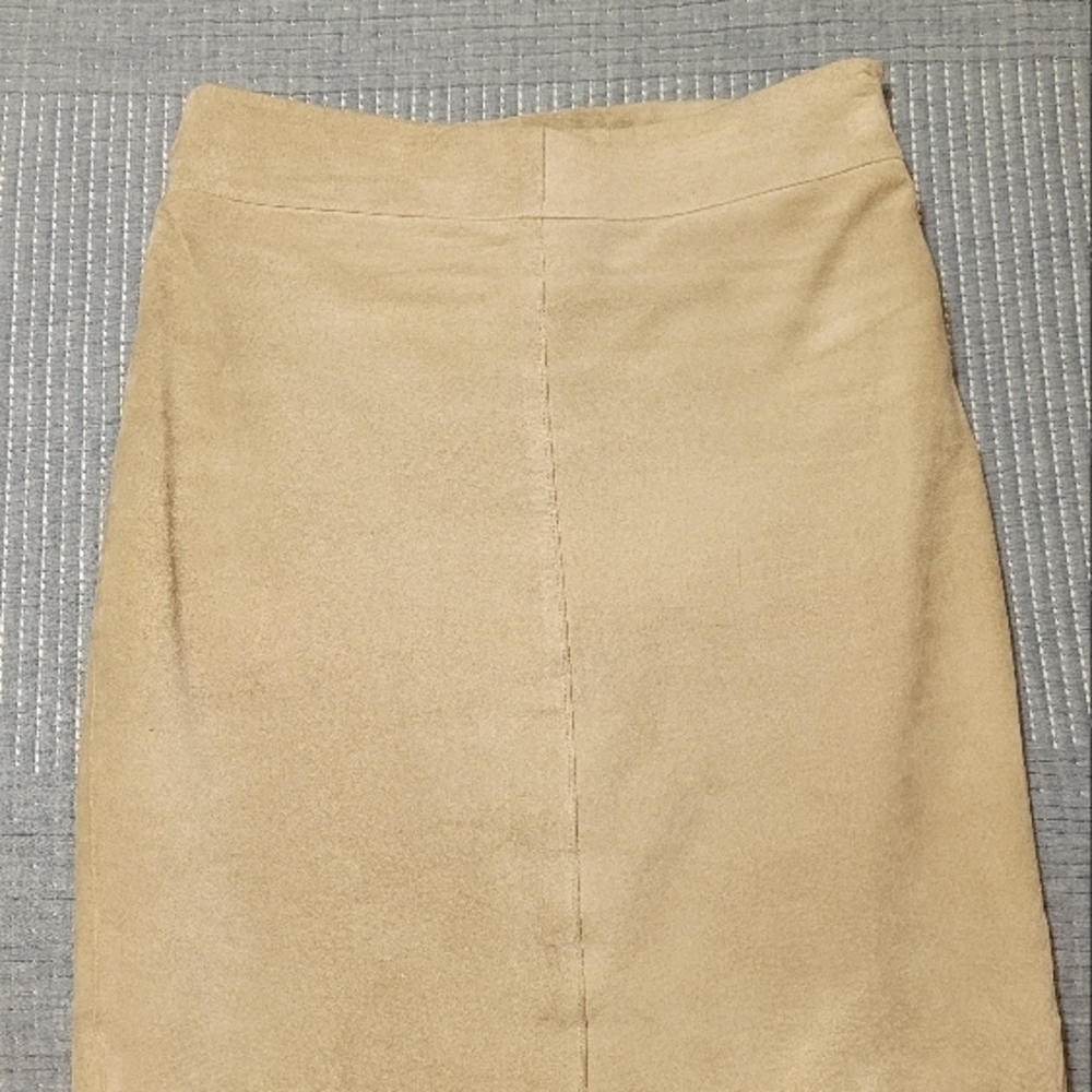 Express Beige Knee-length Suede Pencil Skirt
